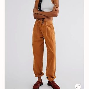 Free People wide leg loose fitting high waisted oversized brown baggy pants